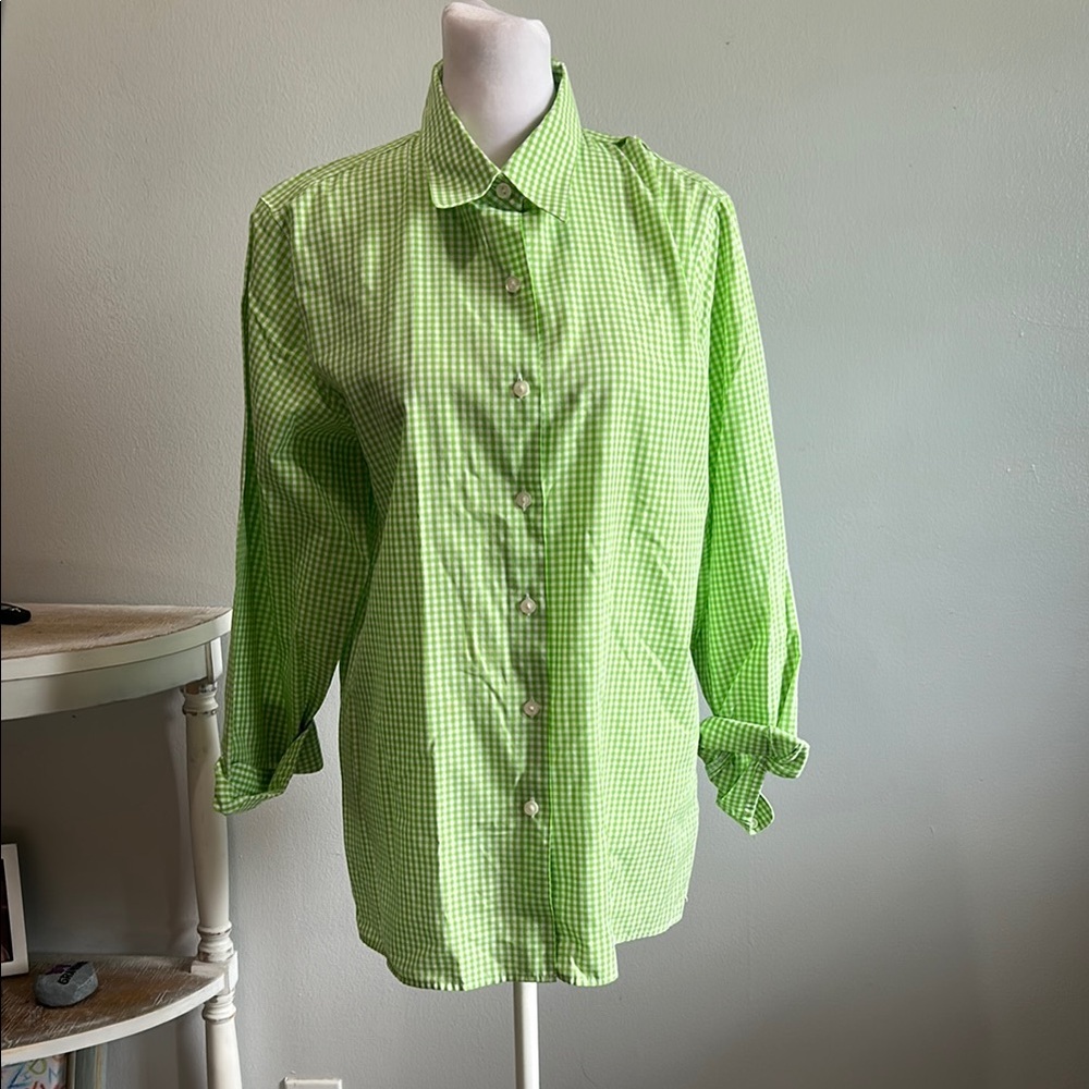 [Foxcroft] Green Gingham Button-Up Shirt - Size 8